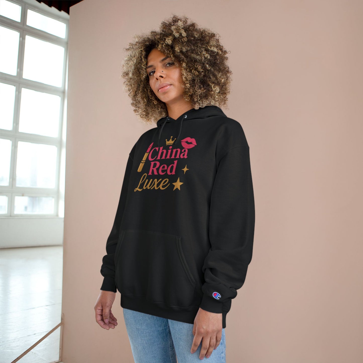 ✨ China Red Luxe Hoodie – Unisex Champion Edition ✨