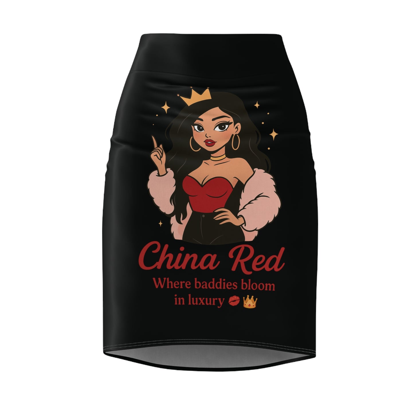 China Red Baddie Pencil Skirt Where Baddies Bloom