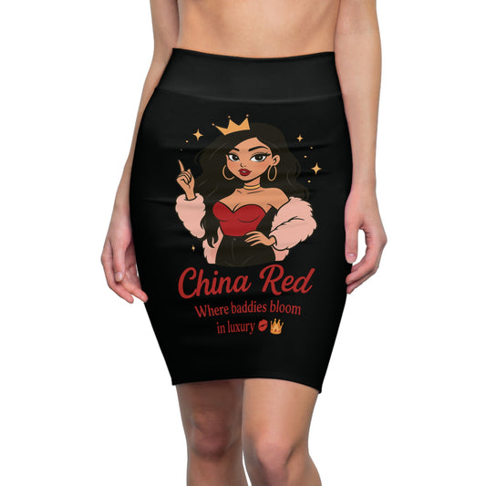 China Red Baddie Pencil Skirt Where Baddies Bloom