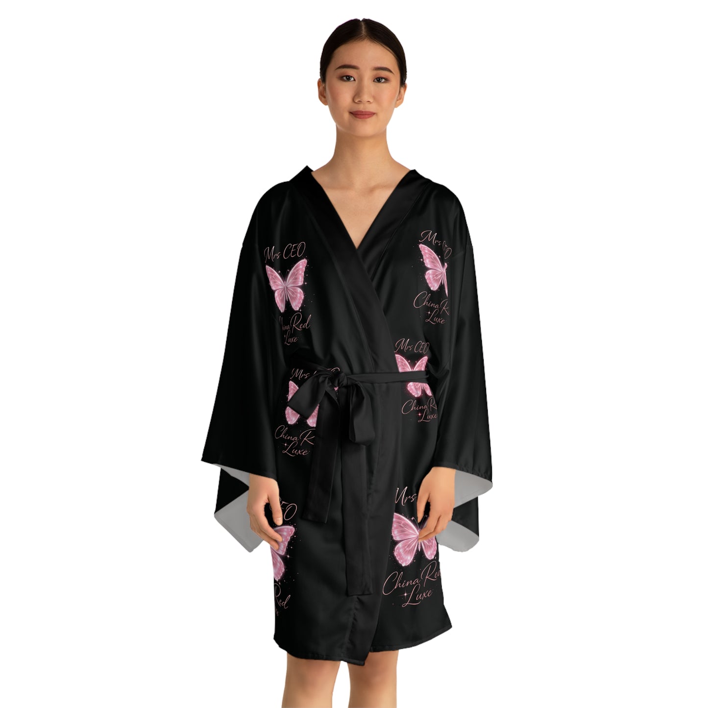 🦋 Mrs. CEO Butterfly Satin Robe — China Red Luxe