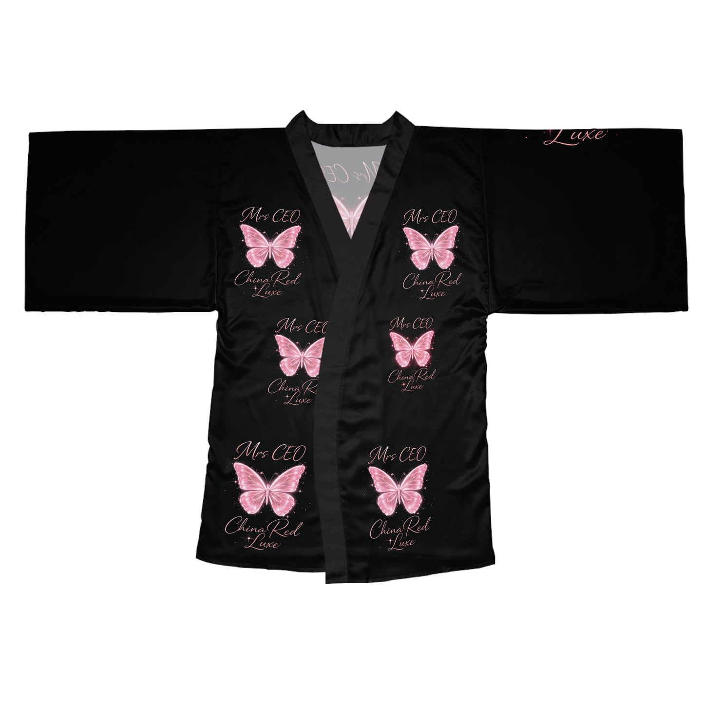 🦋 Mrs. CEO Butterfly Satin Robe — China Red Luxe